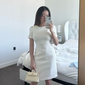 Club Monaco Elegant Cream Short-Sleeve Dress with Button Detail